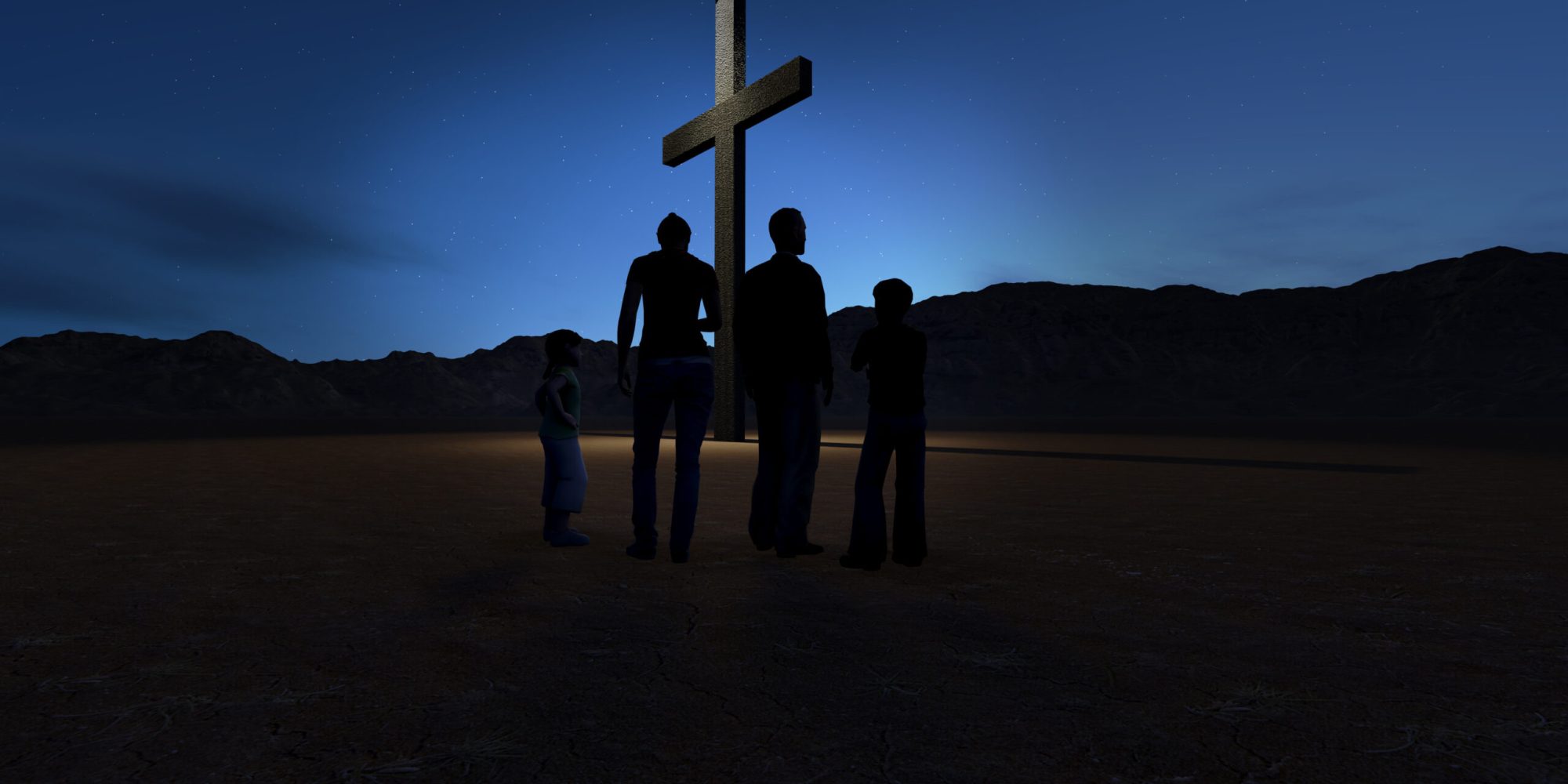 Christian family at the Cross made in 3d software